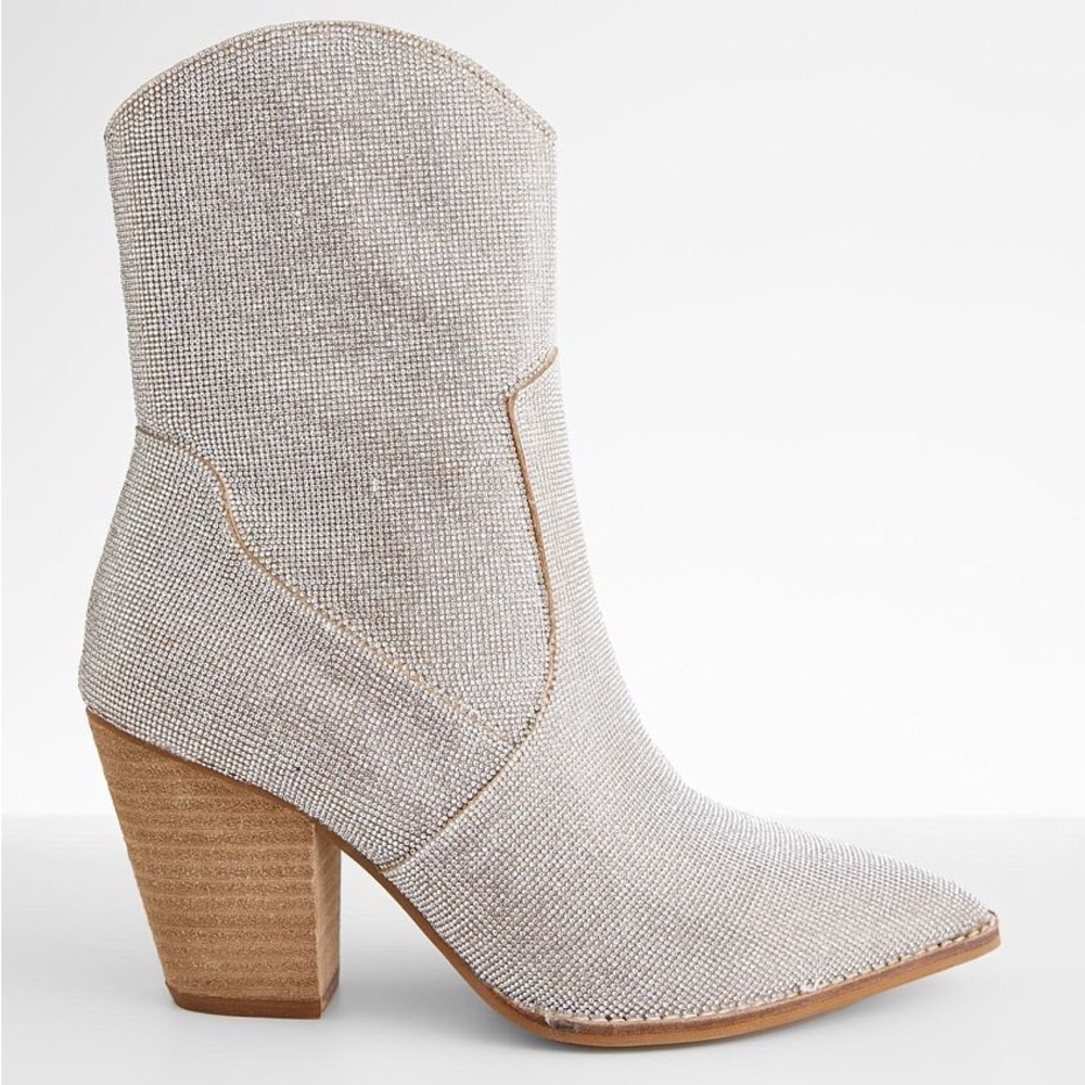 Autumn Western Glitz Ankle Boot Buckle Silver Sparkle Rhinestone Heeled Boots - Picture 4 of 15